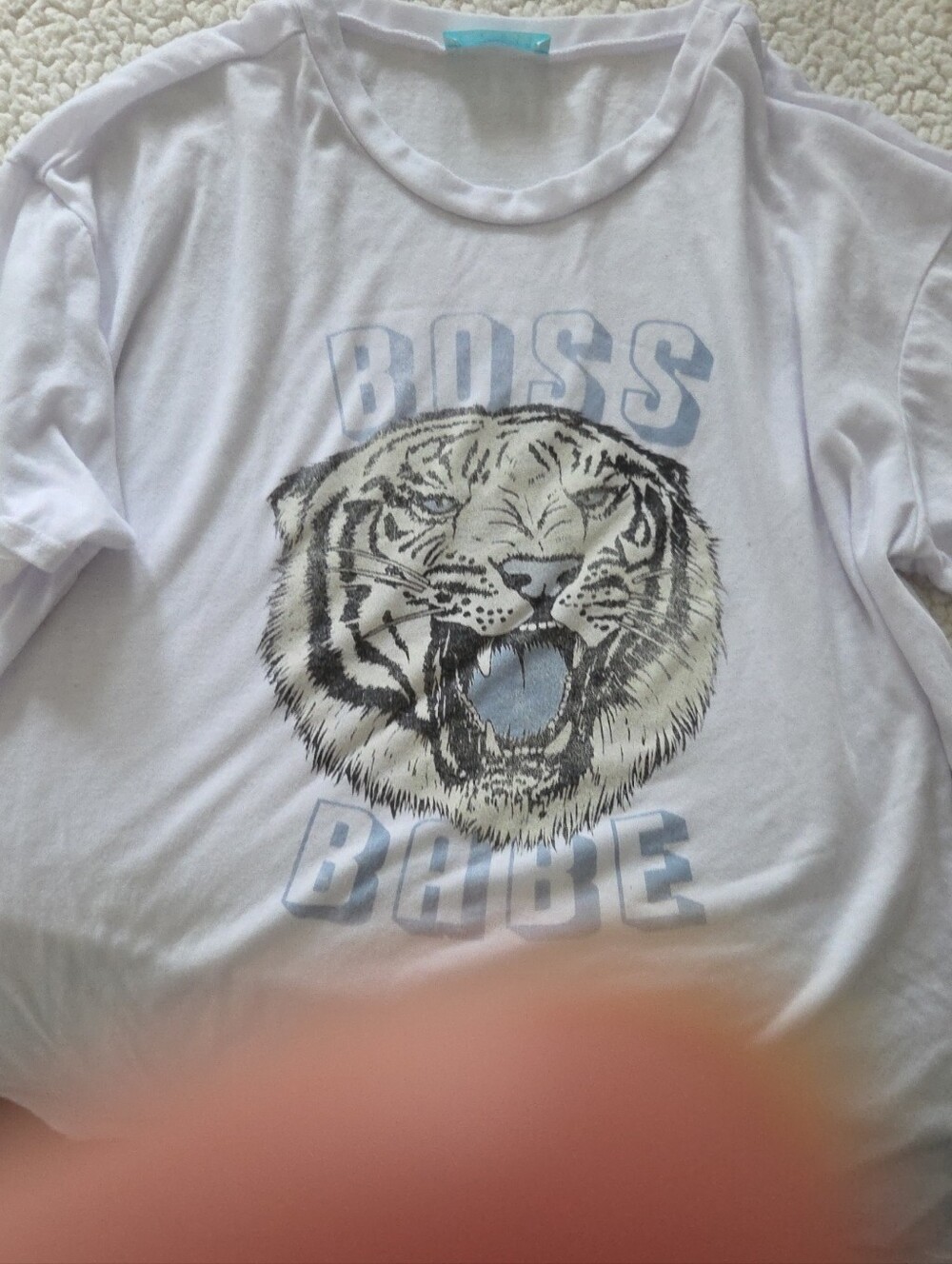 Boss Babe White Short Sleeve Tee with Tiger Graphic